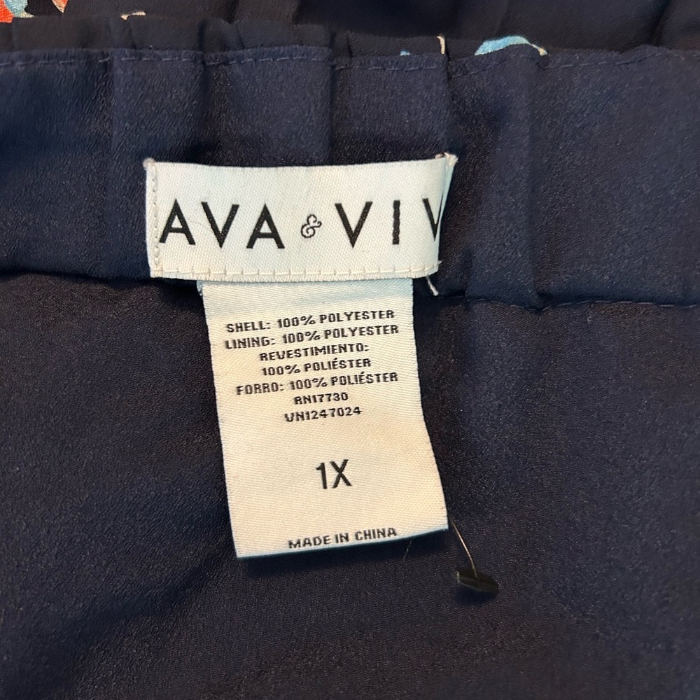 Ava &‎ Viv Floral Pull On Pleated A-line Skirt SZ 1X Navy Blue Floral Whimsical - Picture 6 of 6